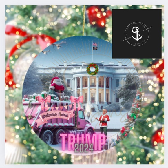 Making Christmas Merry Again Trump Ornament NEW Garbage Truck White House - Picture 2 of 3